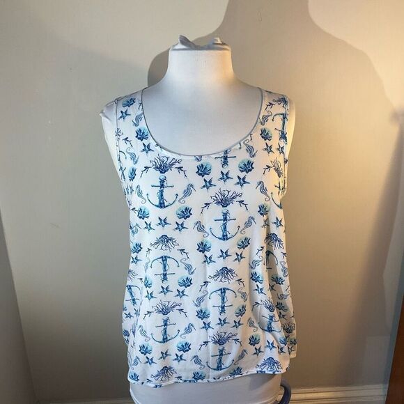 Macbeth Collections Nautical Button Back Sleeveless Top. Anchors shells starfish - Picture 15 of 16